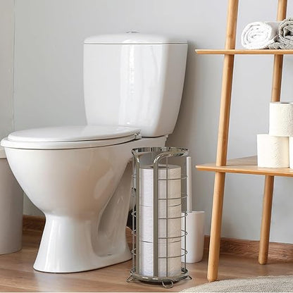 BROOKSTONE, Shiny Chrome Toilet Paper Holder, Freestanding Bathroom Tissue Organizer, Minimalistic Storage Solution, Modern & Stylish Design [Holds MEGA Rolls]