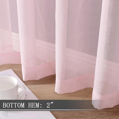 Short Sheer Curtain Living Room Linen Textured Curtains Sheer Light Filtering Voile Rod Pocket Curtain for Bedroom (2 Count)