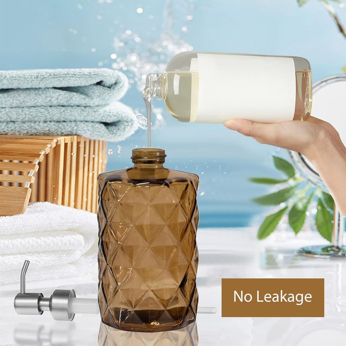 12Oz Brown Soap Dispenser Bathroom (2 Count)
