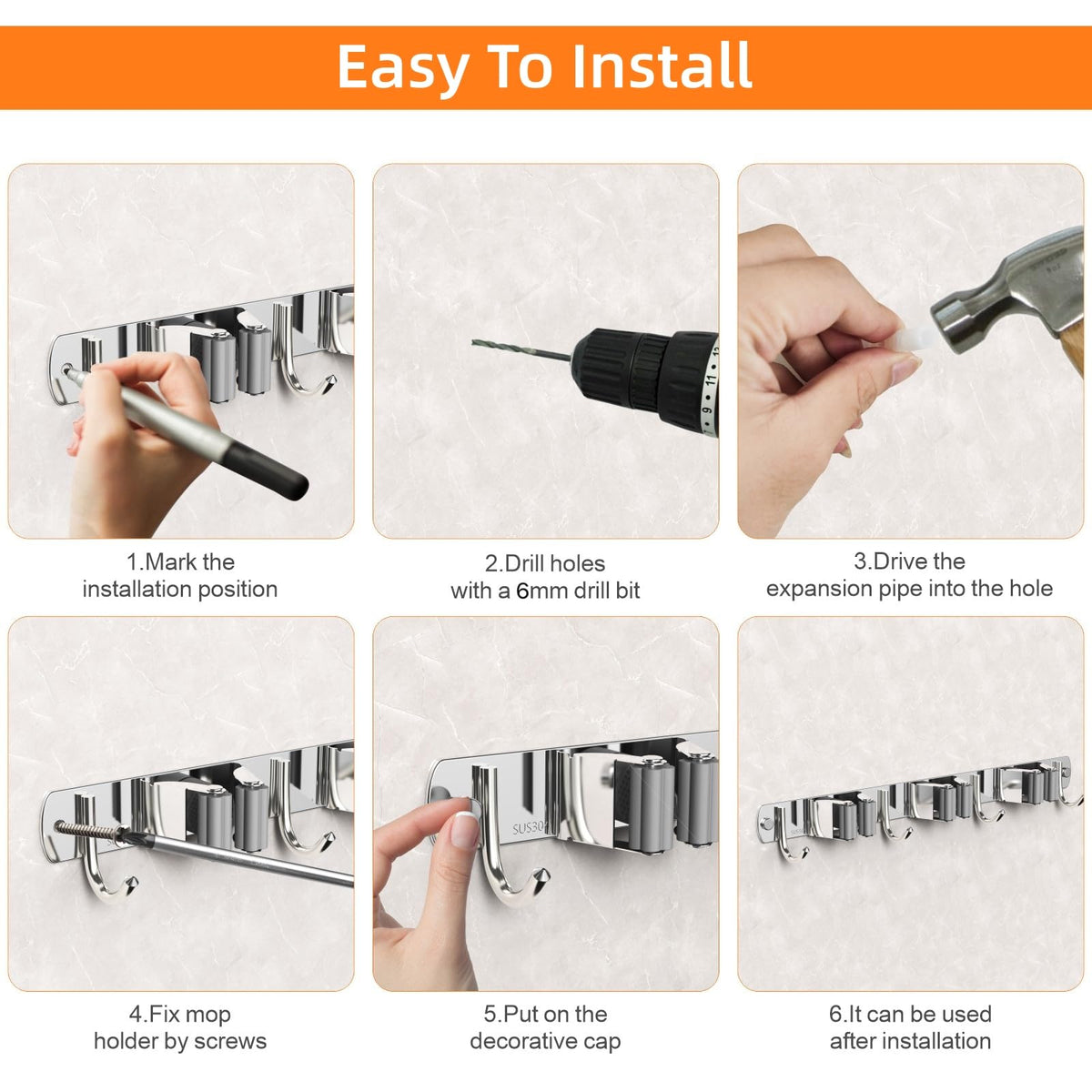 2 Pack Mop and Broom Holder Wall Mount (2 Count)