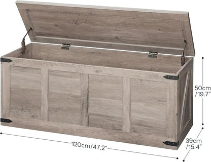 HOOBRO Storage Bench, 47.2”Toy Box Organizer with Safety Hinges, Farmhouse Wooden Storage Chest, for Hallway, Bedroom, Living Room, Greige BG520CW01