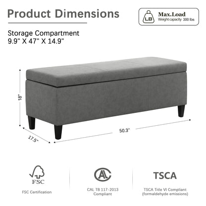 Storage Ottoman Bench 50.3" Faux Leather Upholstered End of Bed Bench