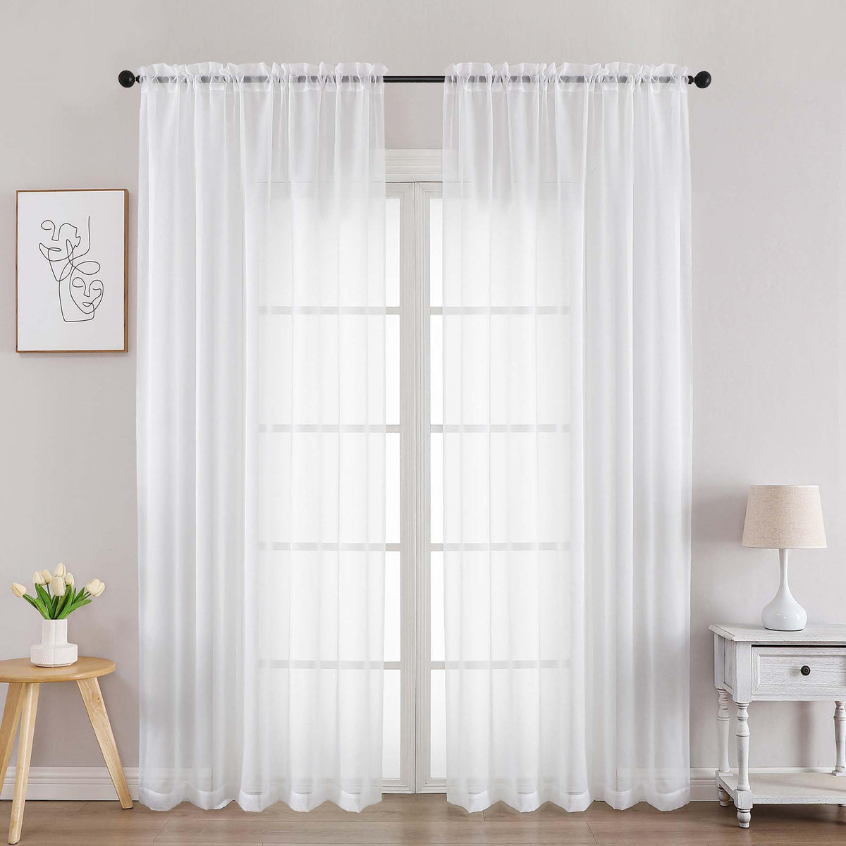 White Sheer Curtains 84 Inches Long 2 Panels (2 Count)