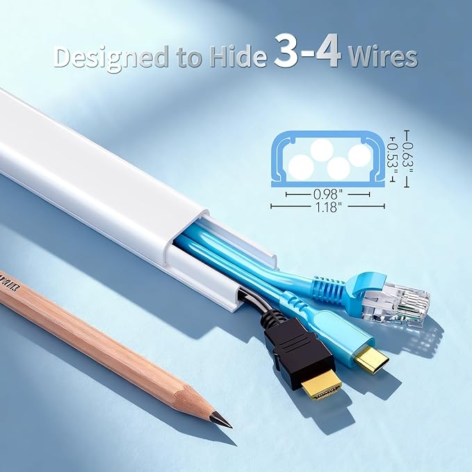 Cord Covers for 3-4 Wires on Wall, Wuitaouy 70.8in Cord Hider Kit, Self-Adhesive Wire Hider Wire Covers for Cords on Wall, Paintable Tv Cable Hider Cable Management, W1.18 H0.6in, White