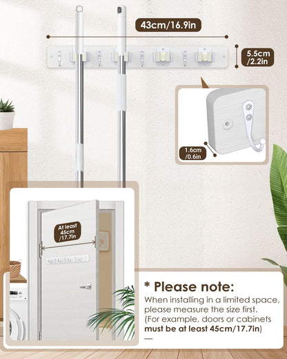 White Broom Holder Wall Mount