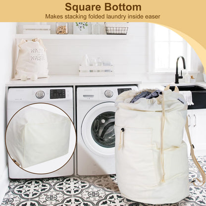 Laundry Backpack Canvas Laundry Bag with Straps Drawstring