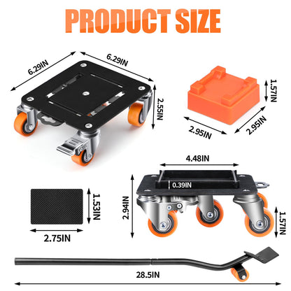 Furniture Dolly 5 Wheels Heavy Duty with Removable Side Guards 3900Lbs Capacity 360°Rotating Wheels Side Brake 5 Rollers Casters Cart Furniture Movers Lifter Tool for Sofas Beds Appliances Safe (4 Count)