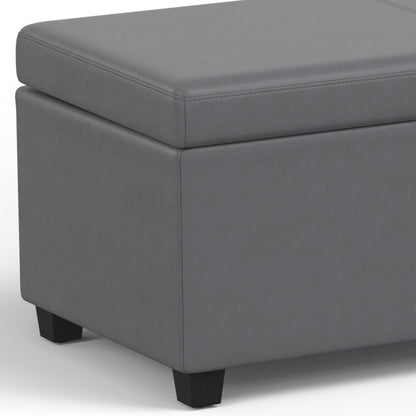 Avalon 54" Wide Vegan Leather Storage Ottoman in Stone Grey