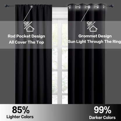 Short Black Blackout Curtains for Small Bedroom Kitchen Window