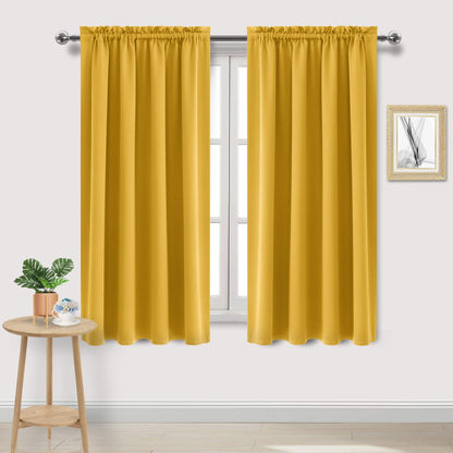 Blackout Curtains for Bedroom Living Room 52 x 63 Inch Long Yellow (2 Count)