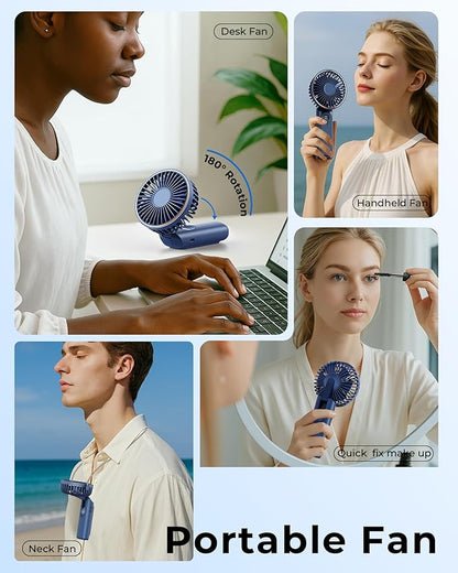 TUNISE Portable Handheld Fan, Portable Fan Rechargeable, 4000mAh, 180° Adjustable, 6 Speed Wind, Display Electricity in Real Time, USB Rechargeable Foldable F an, Quiet Personal Fan with Power Bank