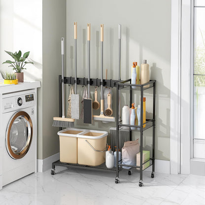 Wheeled Metal Broom Closet Storage Cabinet