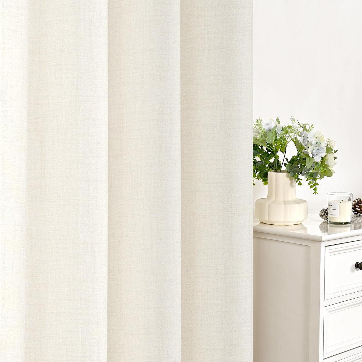 Ivory Linen Semi Sheer Curtains 78 Inch Length for Living Room (2 Count)