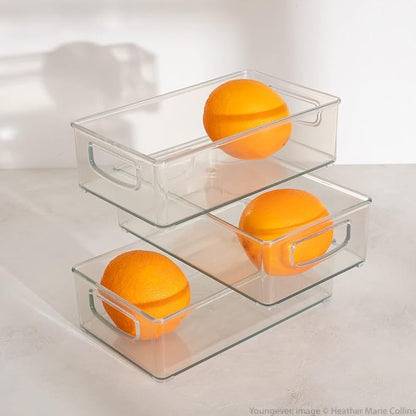 Youngever 2 Pack Stackable Plastic Storage Organizer Container Bin, Stackable Storage Bins with Handler for Refrigerator, Pantry (10" x 6" x 3")