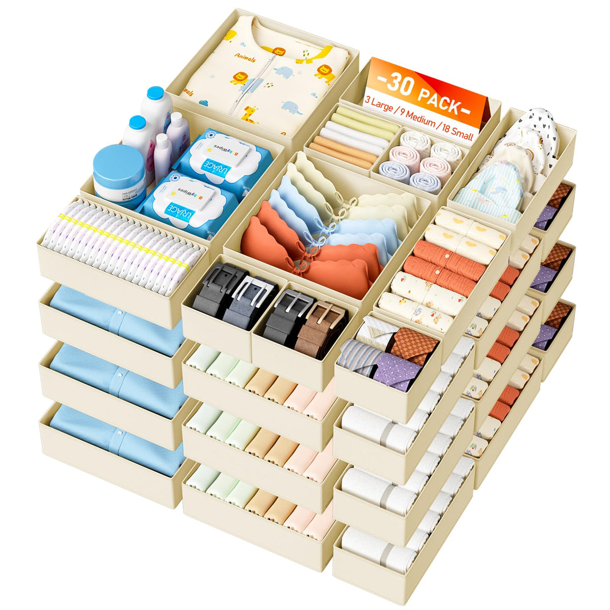 Drawer Organizer Clothes Storage (30 Count)