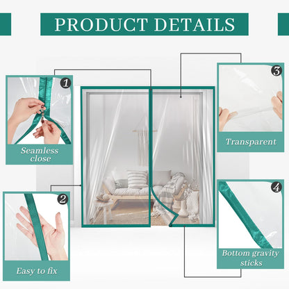 Zipper 72 x 80 Inch Dust Barrier Door Kit 6 x 6.7 ft Winter Construction Door Reusable Plastic Curtain Cover Containment Standard Doorway Temporary Wall Screen Sheeting for Bathroom Hallway