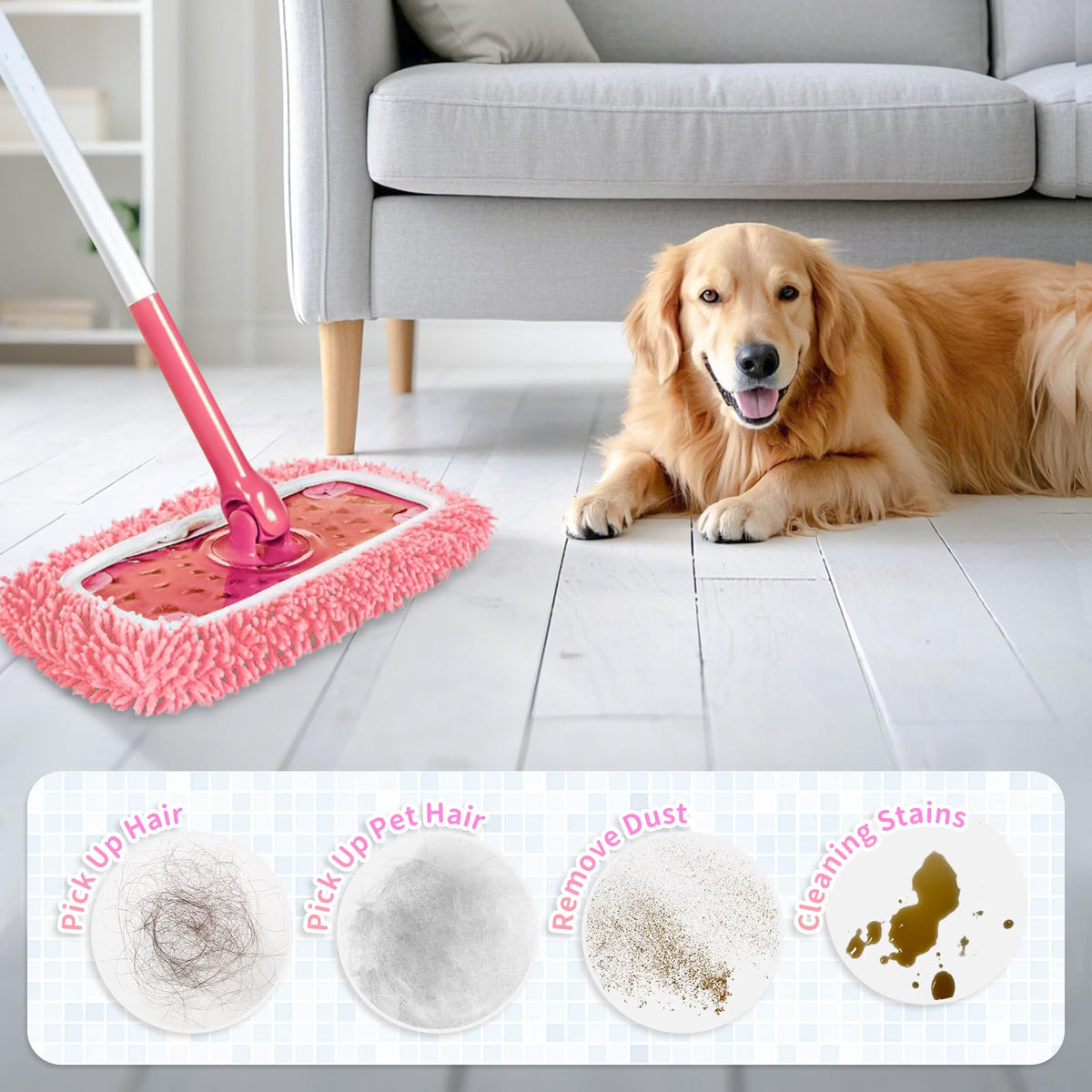 8 Pack Pink Reusable Chenille Mop Pads Fit for Swiffer Sweeper (8 Count)