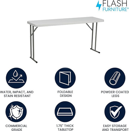 Flash Furniture Kathryn 5' Rectangular Plastic Folding Table, Long Plastic Foldable Table for Indoor/Outdoor Events, White