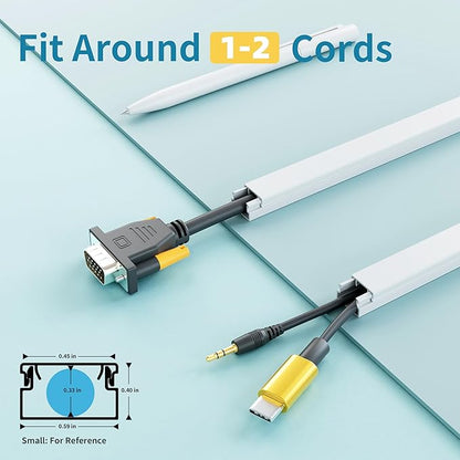 Delamu Cord Hider, 100in Self-Adhesive Cord Cover Kit for Wall Mounted TV, Paintable Wire Hider, Flexible Cable Management System, Cable Raceway Conceals 1-2 Wires, W0.59 H0.40in, White