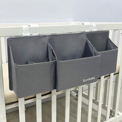 Hanging Baby Diaper Caddy, 3-in-1 Diaper Caddy Organizer Holder For Baby Crib, Nursery Organization Diaper Stacker Storage For Crib, Changing Table-Grey