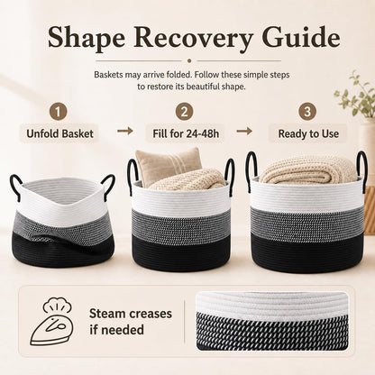 65L Extra Large Machine Washable Cotton Rope Blanket Basket