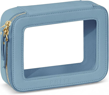 Prite Clear Makeup Bag Cosmetic Organizer Case Waterproof Travel Toiletry Bag Skincare Pouch with Golden Zipper(Blue)