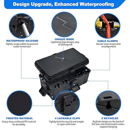 Hrensaw Medium Outdoor Electrical Box(10.6x5.5x4.5inch),IP54 Waterproof Extension Cord Cover w/6 Cable Entry,Weatherproof Connection Box Protect Power Strip,Timer,Plug,Holiday Lights,Black