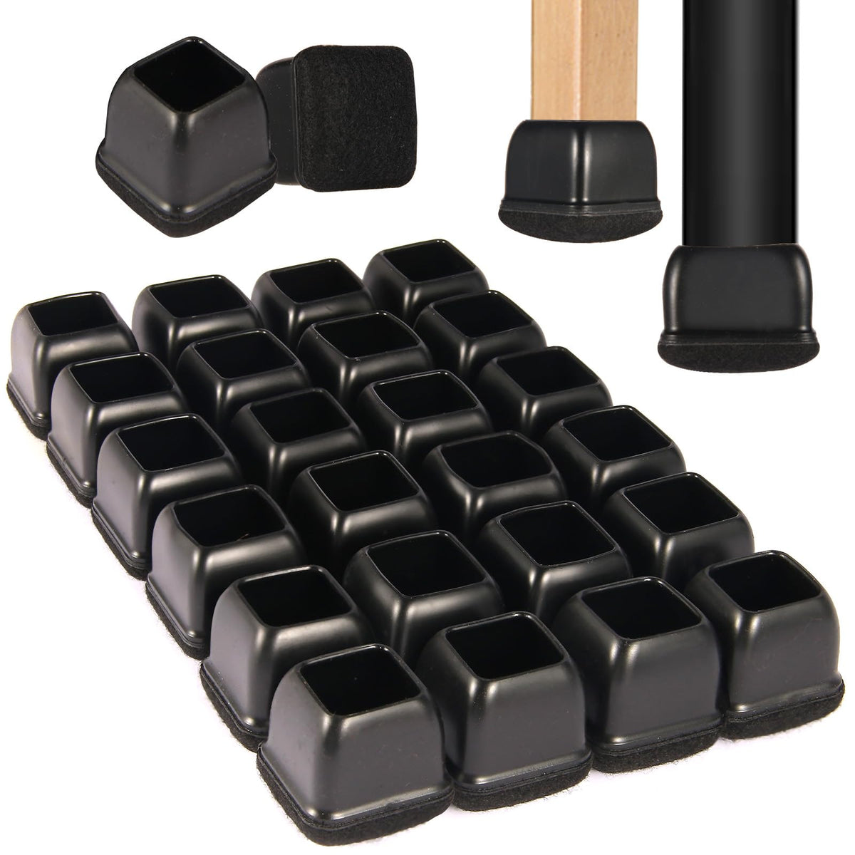Square Chair Leg Floor Protectors for Hardwood Floors Large 24pcs (24 Count)