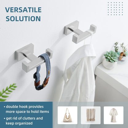 Bathroom Double Hook Brushed Nickel (2 Count)