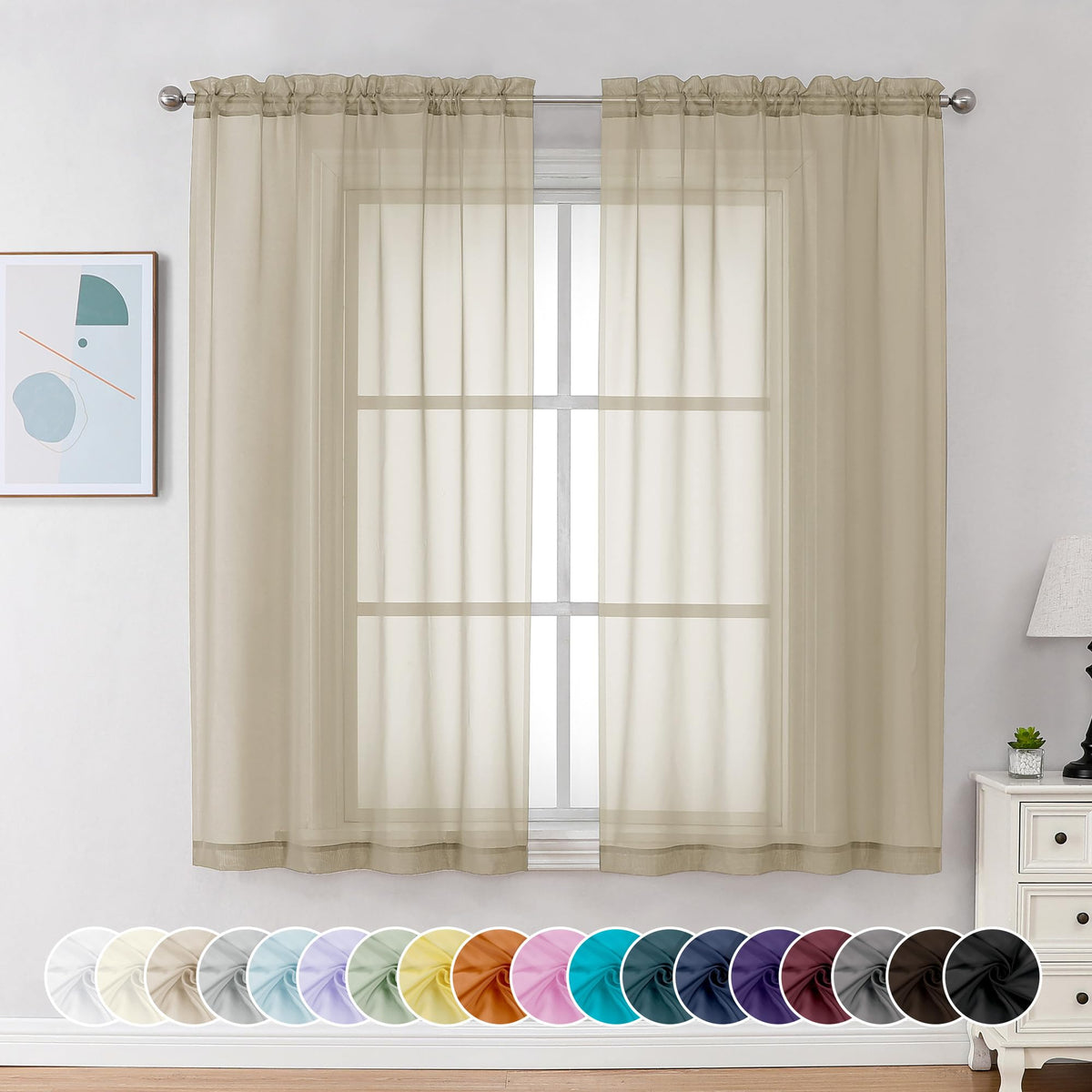 Taupe Sheer Curtains 54 Inch Long 2 Panels (2 Count)