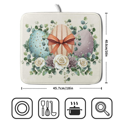 Happy Easter Eggs Dish Drying Mat 16x18 Inch Easter Day Eggs Flowers Dishes Pad Dish Drainer Rack Mats Absorbent Fast Dry Kitchen Accessories Spring Easter Holiday Drying Mat for Countertop Tableware