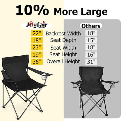 Joyfair Portable Camping Chair, Outdoor Lawn Folding Chairs for Adults, Heavy Duty Large Foldable Chairs for Beach, Fishing, Tailgating and More Outdoor Sport, Carry Bag & Cup Holder