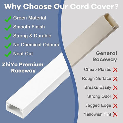 ZhiYo Cord Hider Kit, Cord Covers for Wires on Wall, Self-Adhesive Cable Raceway, TV Cord Hider for Wall Mounted TV, Paintable Cable Management Cover Kit, 7X L14in x W0.95in x H0.55in, White