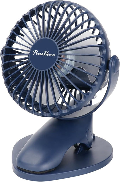 Portable Clip Fan Battery Operated,3 Speeds USB Rechargeable Mini Table Fan with Strong Airflow,360°Rotation Ultra Quiet Personal Desk Fan for Home Office Bedroom Dorm Stroller Camping - DeepBlue