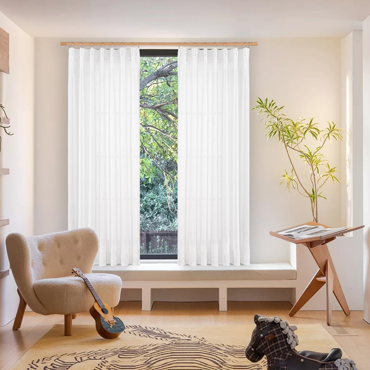 White Linen Curtains 84 Inches Long for Living Room (2 Count)