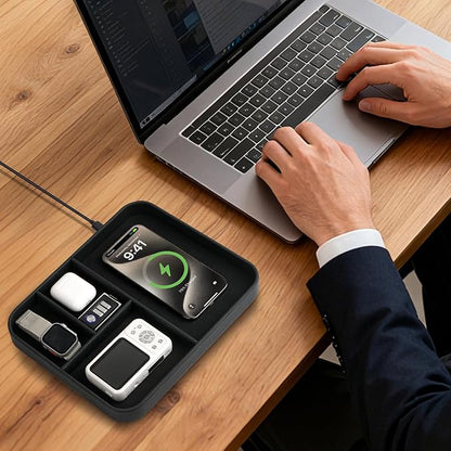 VOVIPO Birthday Gifts Bedside Organiser-Faux Leather Valet Tray With Wireless Charger For Phone And Earbuds,Nightstand Organizer,Mens Jewelry Box,Office Desk Organizers