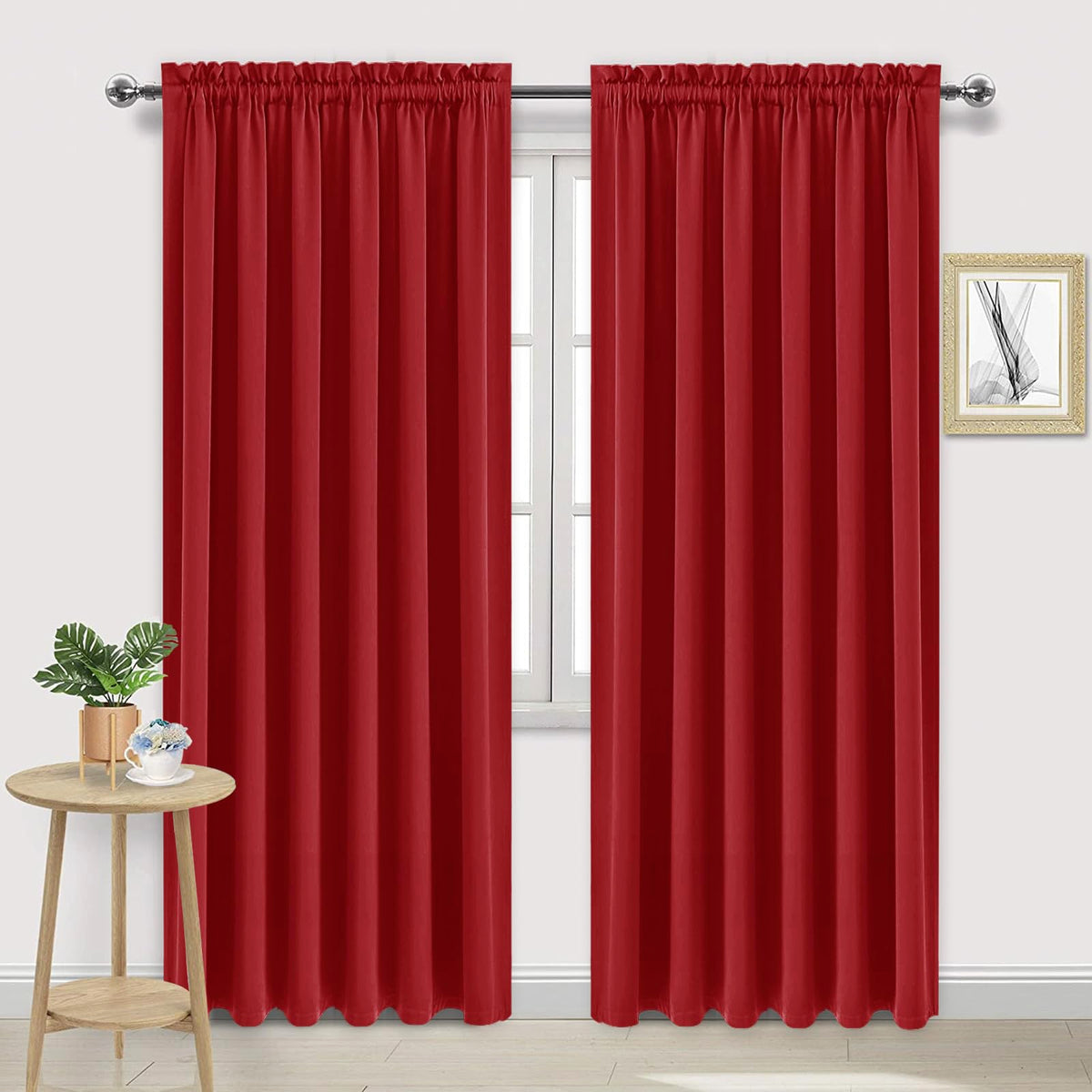 Wide Blackout Curtains for Bedroom Living Room 70 x 84 Inch Long Red