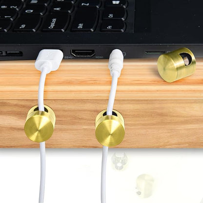 SmallCat 4 Sets Charger Holders for Cords, Gold Color Adjustable Cable Anchor Holders, Adhesive Metal Cord Clips, Cable Management Wire Organizers for Desk, Office, Nightstand