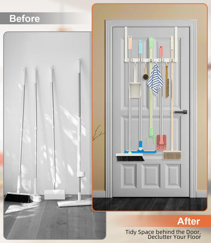 Broom Holder Over The Door with 4 Over Door Hook