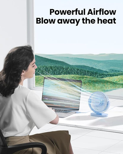 Gaiatop USB Desk Fan, 5.5 Inch Small Quiet Powerful 3 Speeds 90° Rotate, Personal Mini Portable Desktop Table Fans, Cooling for Home Office Car Travel Indoor Outdoor Blue (Pack of 2)