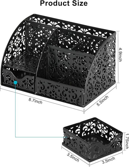 EasyPAG Desk Organizer and Pen Holder for Desk, Mesh Office Supplies Storage Caddy with Drawer for Small Space, Desktop Organizer for Home Office, Black