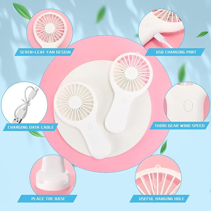 Woanger 24 Pack Mini Powerful Handheld Fan Bulk 3 Speed USB Rechargeable Small Desk Fan Summer Gift for Wedding Beach Outdoor Women Eyelash (White)