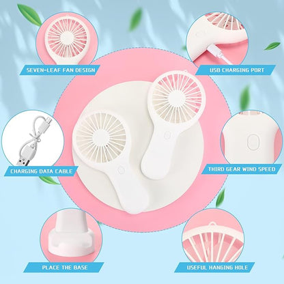 Woanger 24 Pack Mini Powerful Handheld Fan Bulk 3 Speed USB Rechargeable Small Desk Fan Summer Gift for Wedding Beach Outdoor Women Eyelash (White)