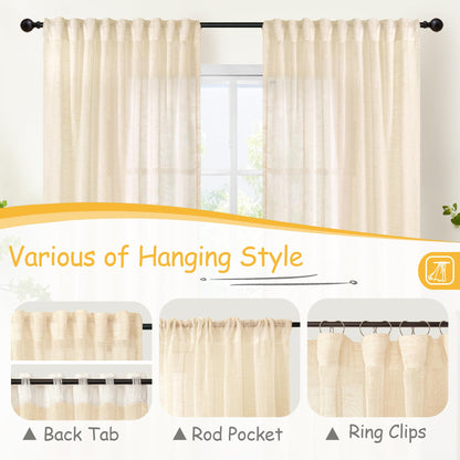 Linen Semi Sheer Curtains 40 Inch Length for Kitchen Window (2 Count)
