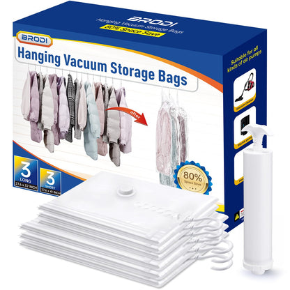 Hanging Vacuum Storage Bags For Clothes With Hand Pump (6 Count)