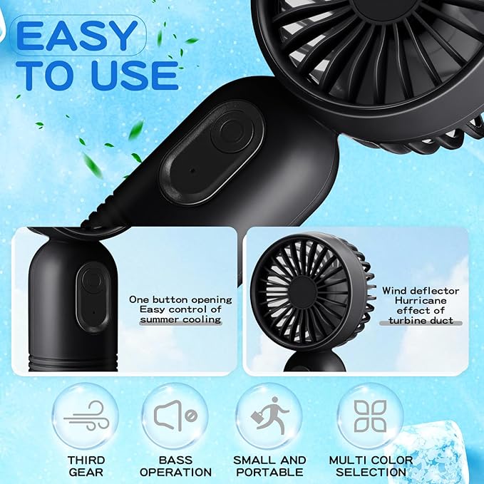 Rossesay 1 Pcs Mini Portable Fan Bulk Cute Handheld Lightweight Small Little Personal Hand Eyelash Fan 3 Speeds USB Rechargeable for Women Men Indoor Outdoor Makeup Travel (Black)