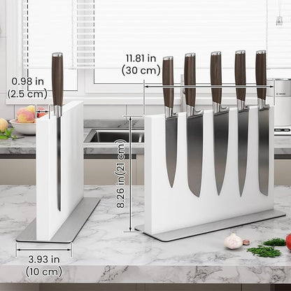 THMINS White Magnetic Knife Block Stainless Steel Double-Sided Magnetic Knife Holder, Universal Multi-function Display Rack for Kitchen Counter