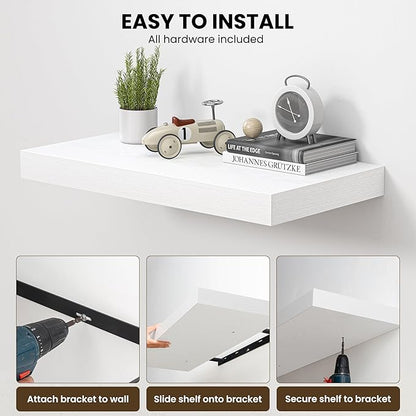 Dreamland 36" Floating Shelves for Wall, 12" Deep Thicker White Floating Shelves, Wall-Mounted Shelves for Bedroom, Living Room, Kitchen, Bathroom - Set of 2