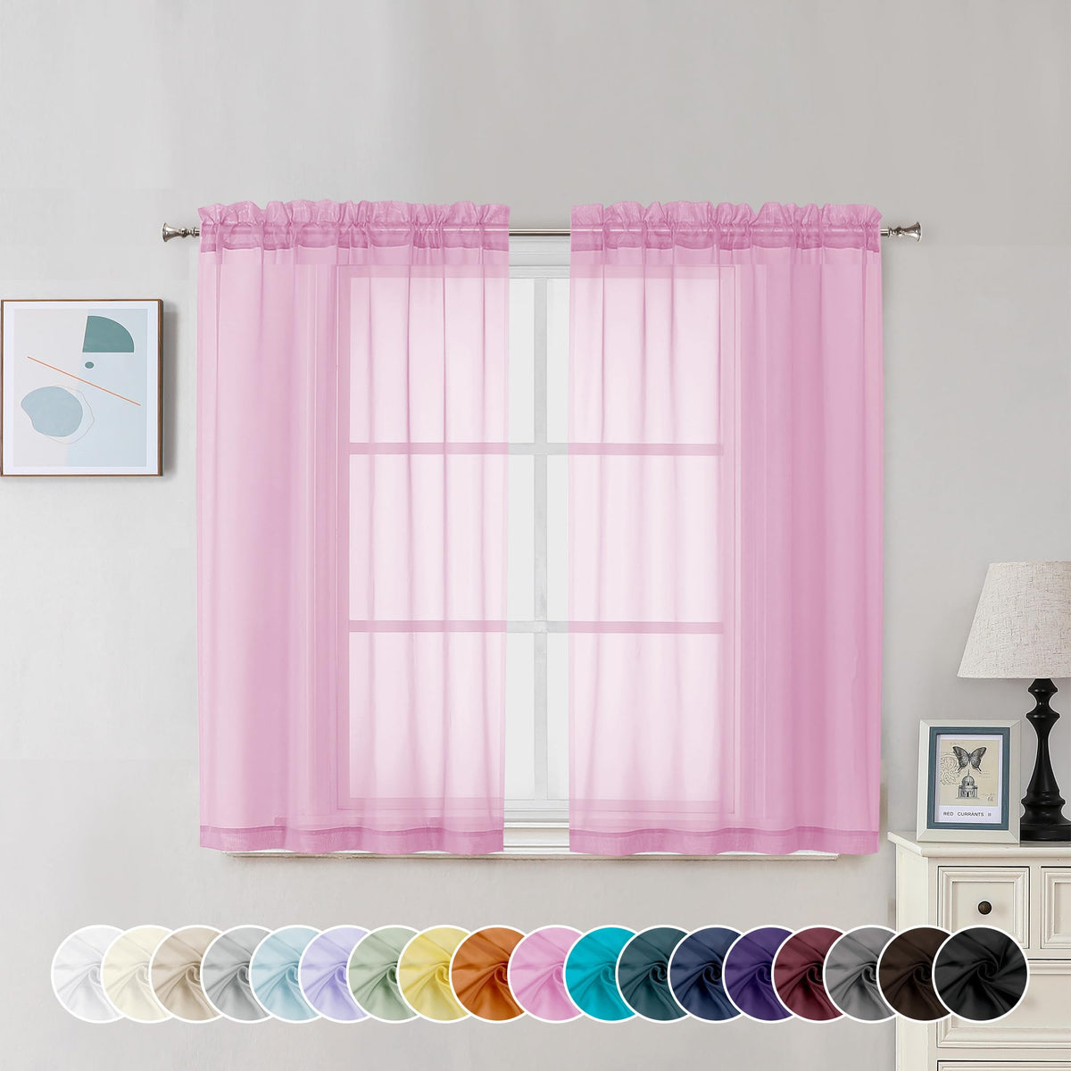 Pink Sheer Curtains 45 Inch Long 2 Panels (2 Count)