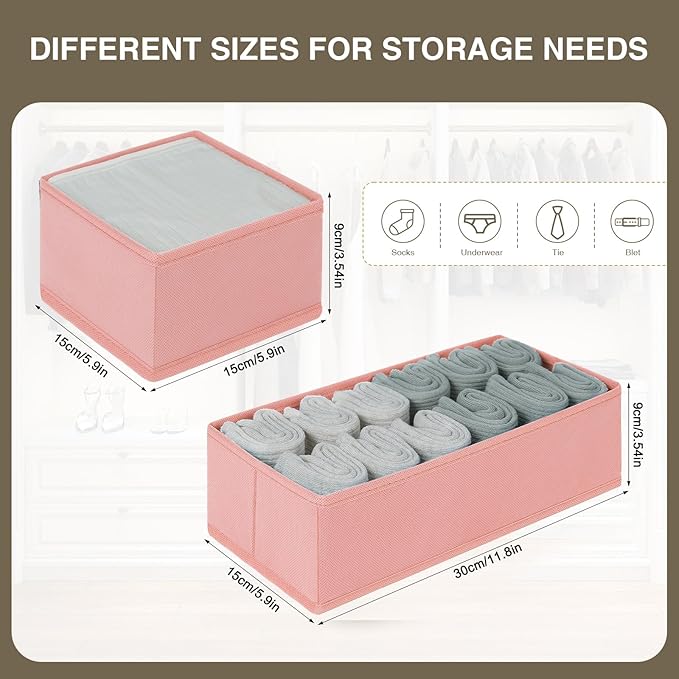 DIMJ Drawer Organizers for Clothing, Set of 4 Dresser Drawer Organizers, Fabric Closet Organizers and Storage, Drawer Dividers for Baby Clothes, Socks, Belt, Tie (Pink)